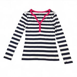 Gap Bowery Super Soft Henley Navy Stripe Pink Trim Long small